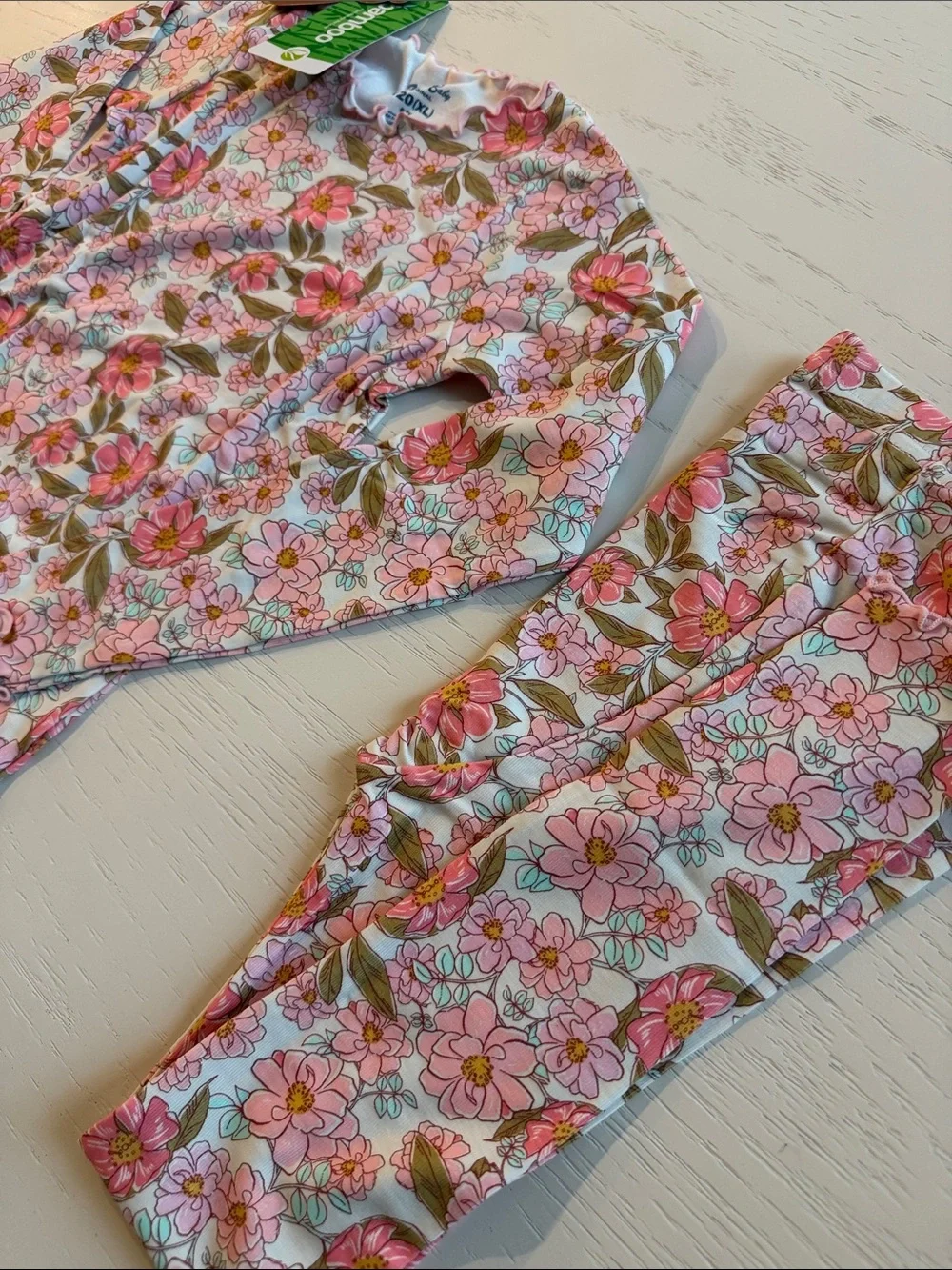 Vaenait Girl Bamboo Pink Floral Long Sleeve Pajama Set 6-7
